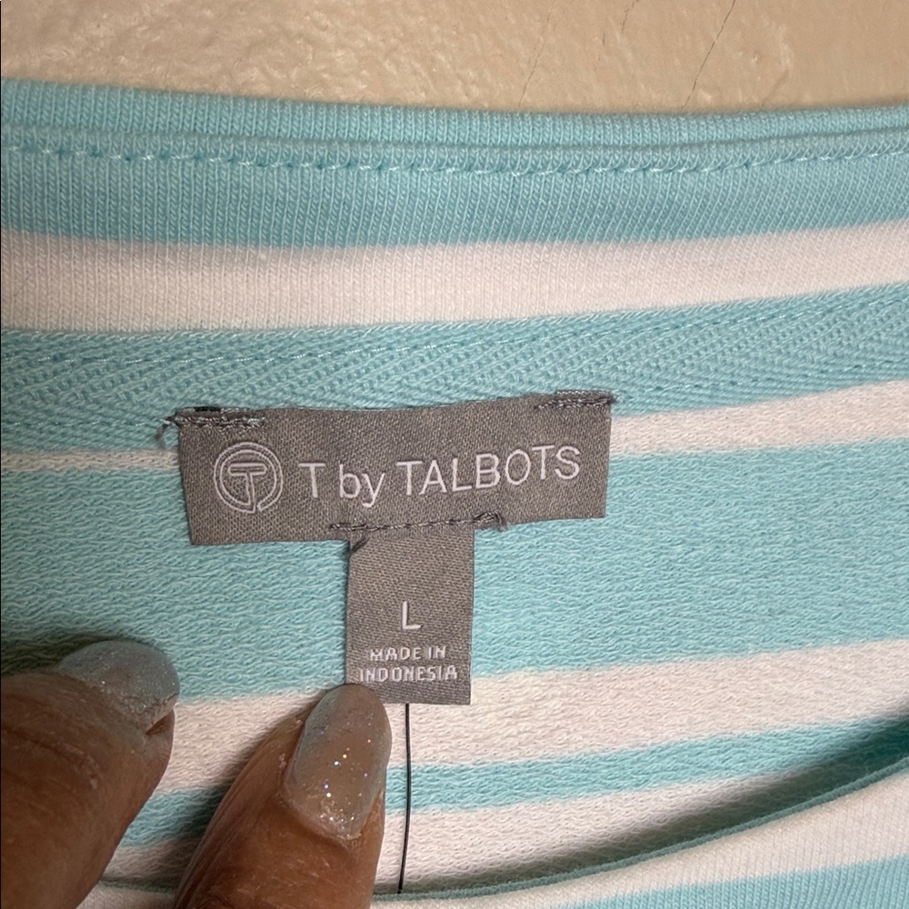 T by Talbots Women's Striped Top - Light Blue and White - Picture 2 of 8